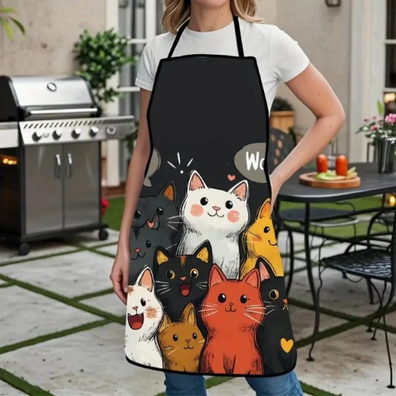 Home Cooking For Cats - Cute Cat Print Apron 1pc, Kitchen