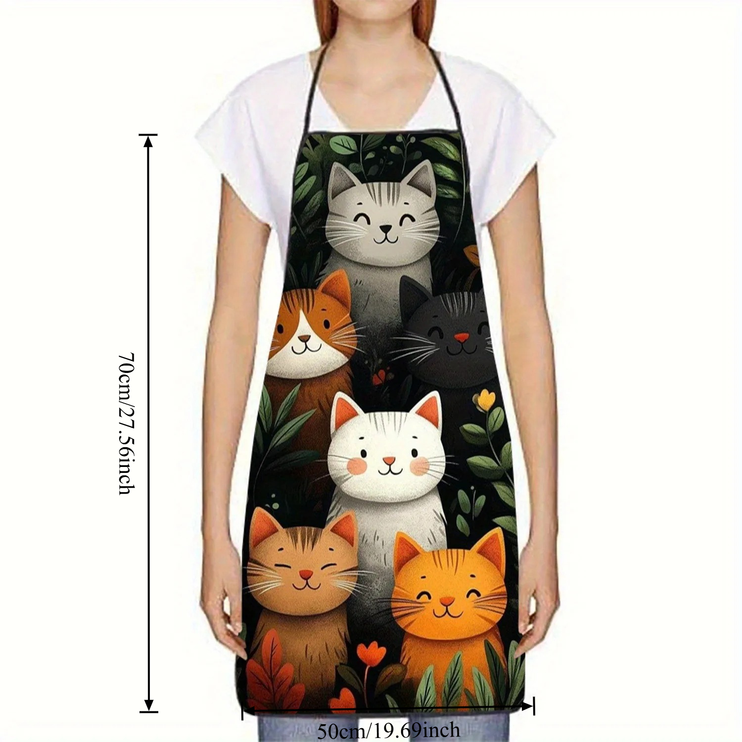 Home Cooking For Cats - Cute Cartoon Cat Print Polyester Apron,
