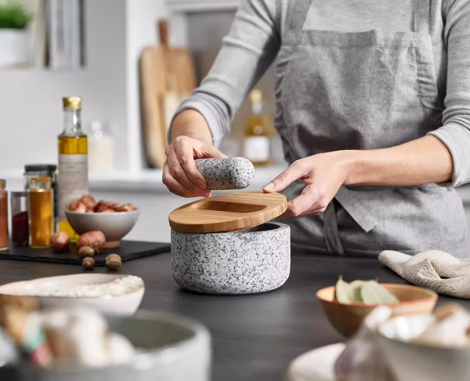 Bamboo cover granite pestle, s - Mortar Pestle Granite incelemesi ve fiyatı
