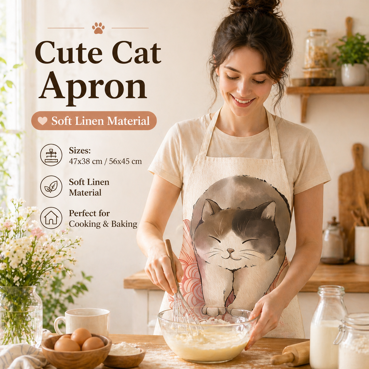 Cute Cat Printed Linen Kitchen - Home Cooking For Cats incelemesi ve fiyatı