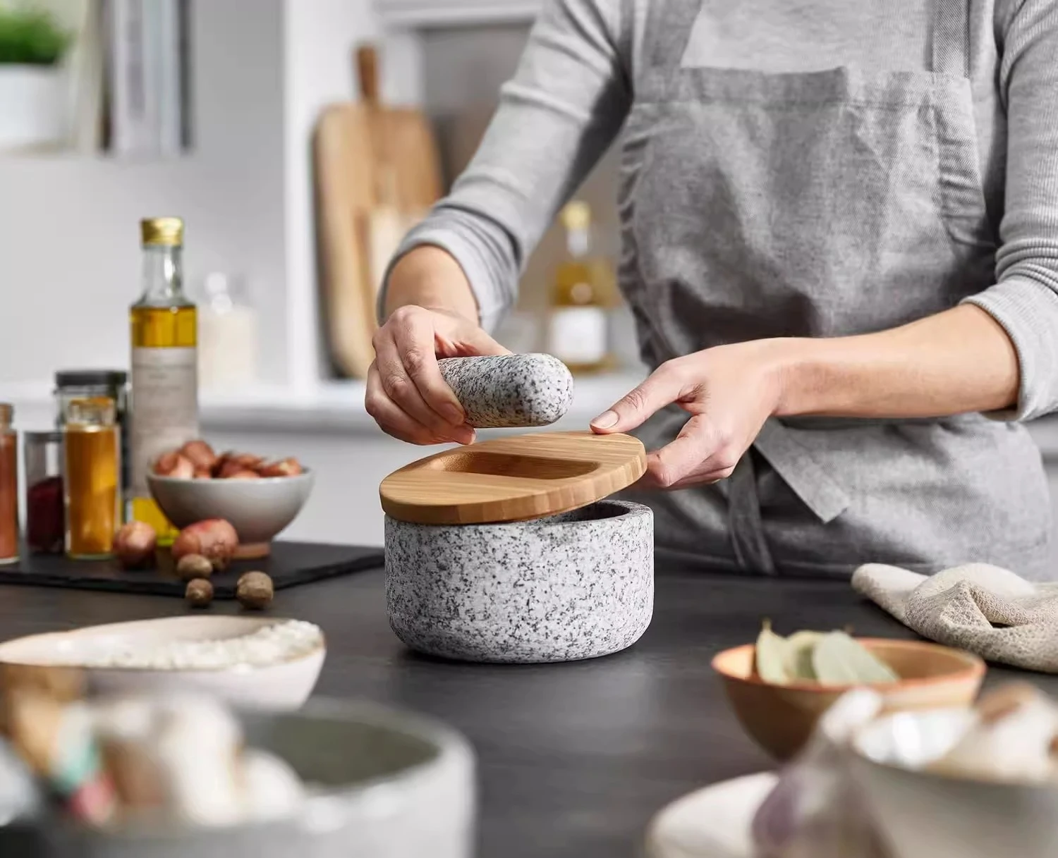 Bamboo cover granite pestle, s - Mortar Pestle Granite incelemesi ve fiyatı